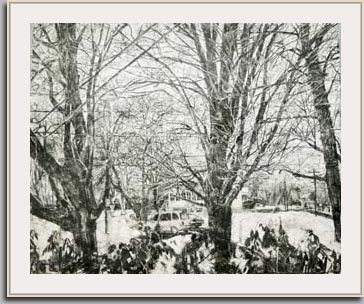 WINTER VIEW FROM WEST SIDE OF HOUSES 2004-07 pencil on paper 38" x 49"